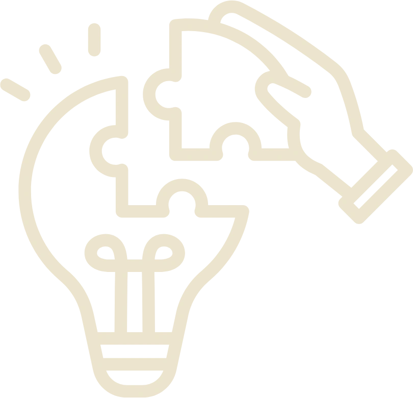 Guided implementation: a lightbulb being completed with a puzzle piece