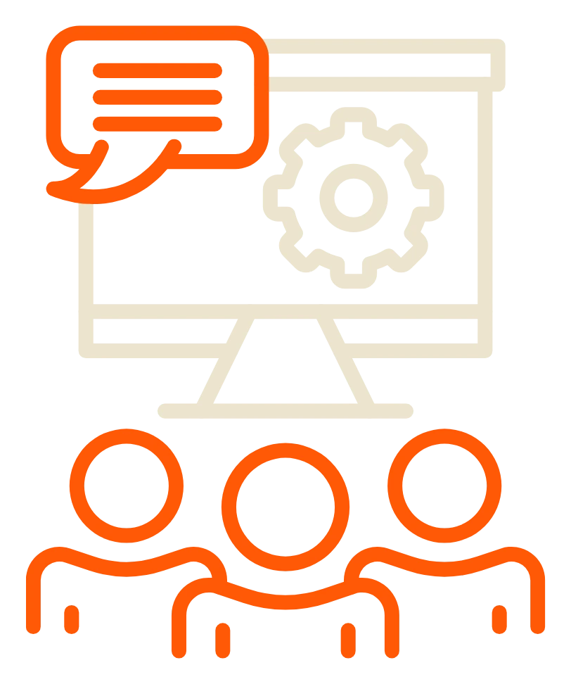 Finance Storytelling with AI: a presentation screen with a speech bubble in front of an audience.
