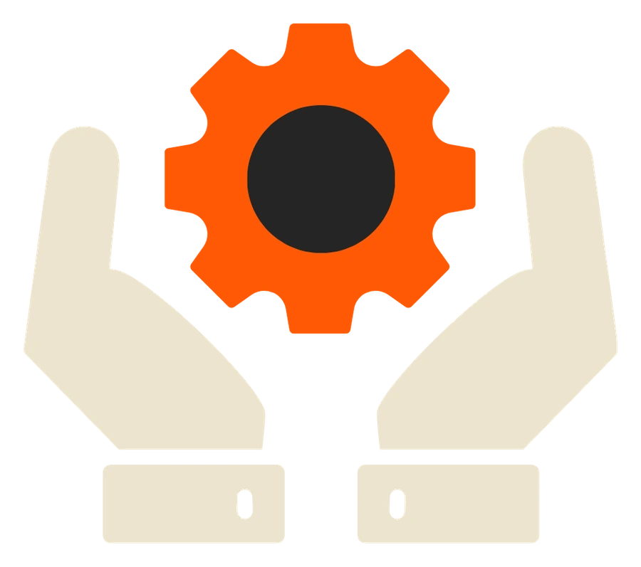 AI Governance, Security and Compliance: two hands holding a gear, representing controlled AI use.