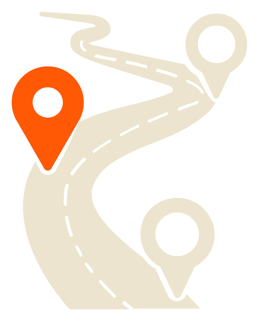 AI Implementation Roadmap: a winding road with a location pin, marking the stages of putting AI to work.